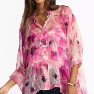 Johnny Was Pink Oversized Cuffed Sleeve Blouse